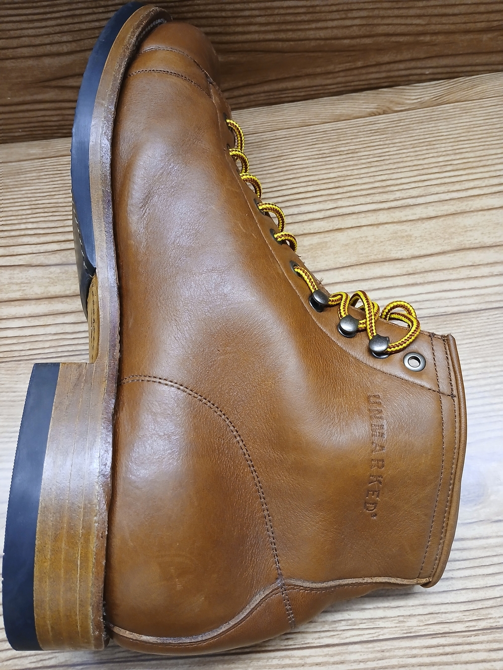 Unmarked Goodyear Leather Welt Lace-Up Boots with Yellow Accents Size 12 - Picture 6 of 16